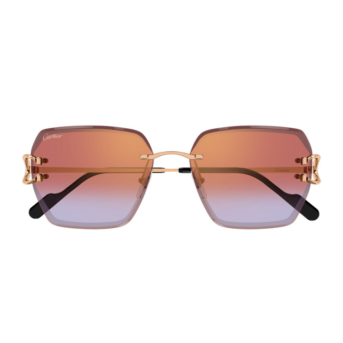 Cartier Geometric Gold And Red Metal Sunglasses By Cartier