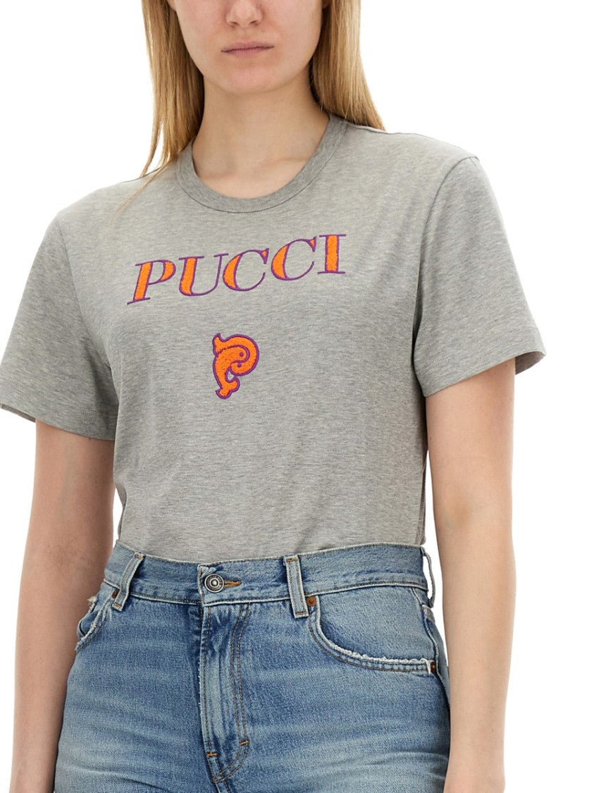 Pucci Grey Logo T-Shirt With Classic Crew Neckline