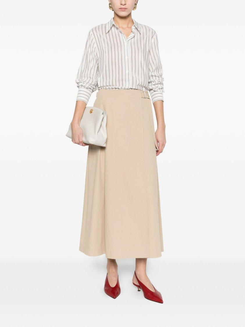 Peserico Beige Midi Skirt With Wrap Design And Side Buckle Closure