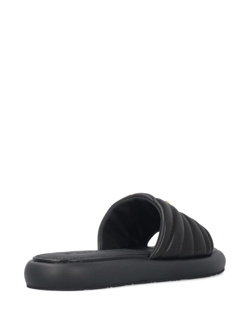Pinko Black Quilted Logo Appliqué Sandals