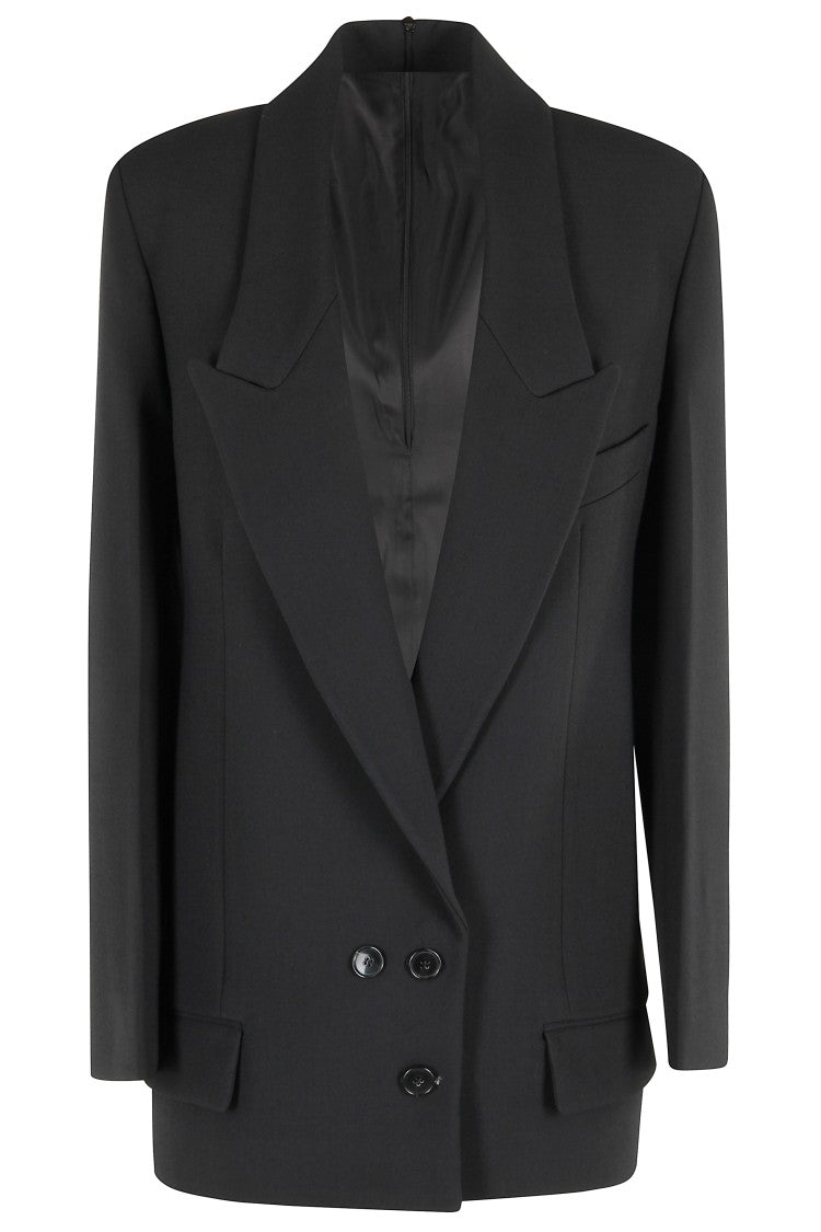 Victoria Beckham Lapel Detail Elongated Jacket With Structured Silhouette