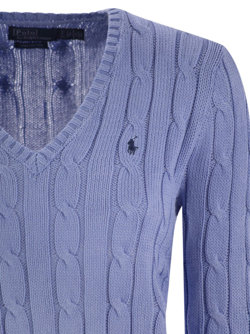 Polo Ralph Lauren Plaited Cotton V-Neck Sweater