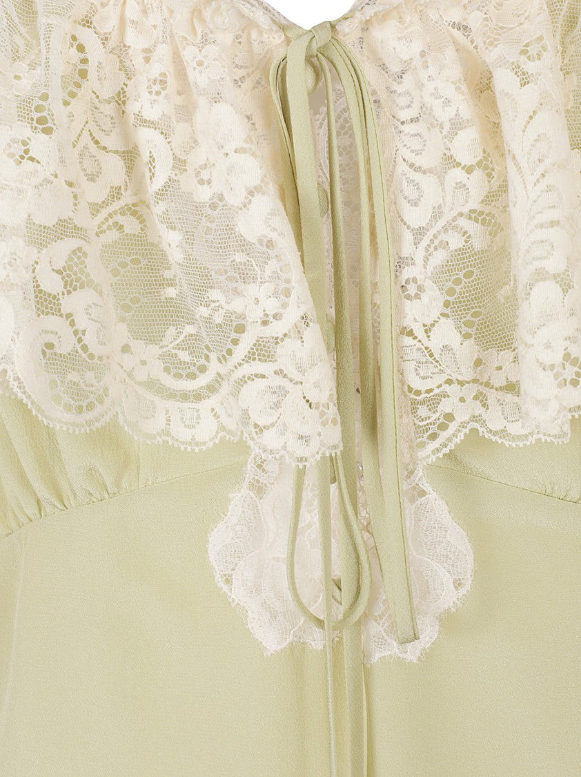 Chloé Silk Midi Dress With Ruffled Lace Trim And Spaghetti Straps