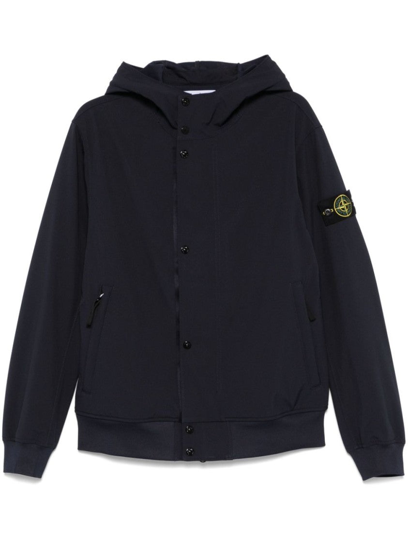 Stone Island Navy Blue Stretch Polyester Canvas Hooded Jacket