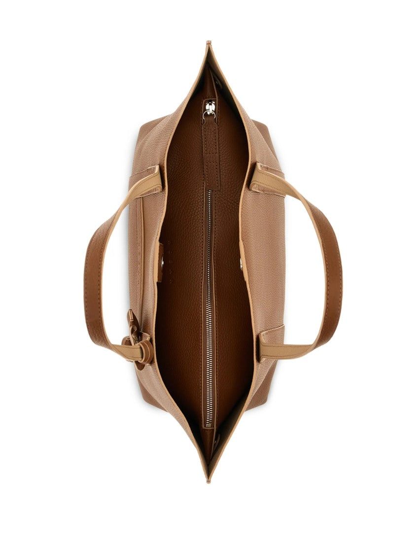 Hogan White Spacious Textured Leather Charm Tote