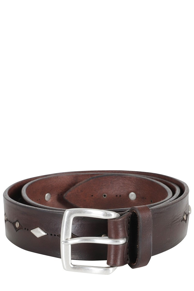 Orciani Blackberry Bull Soft Studded Silver Buckle Leather Belt