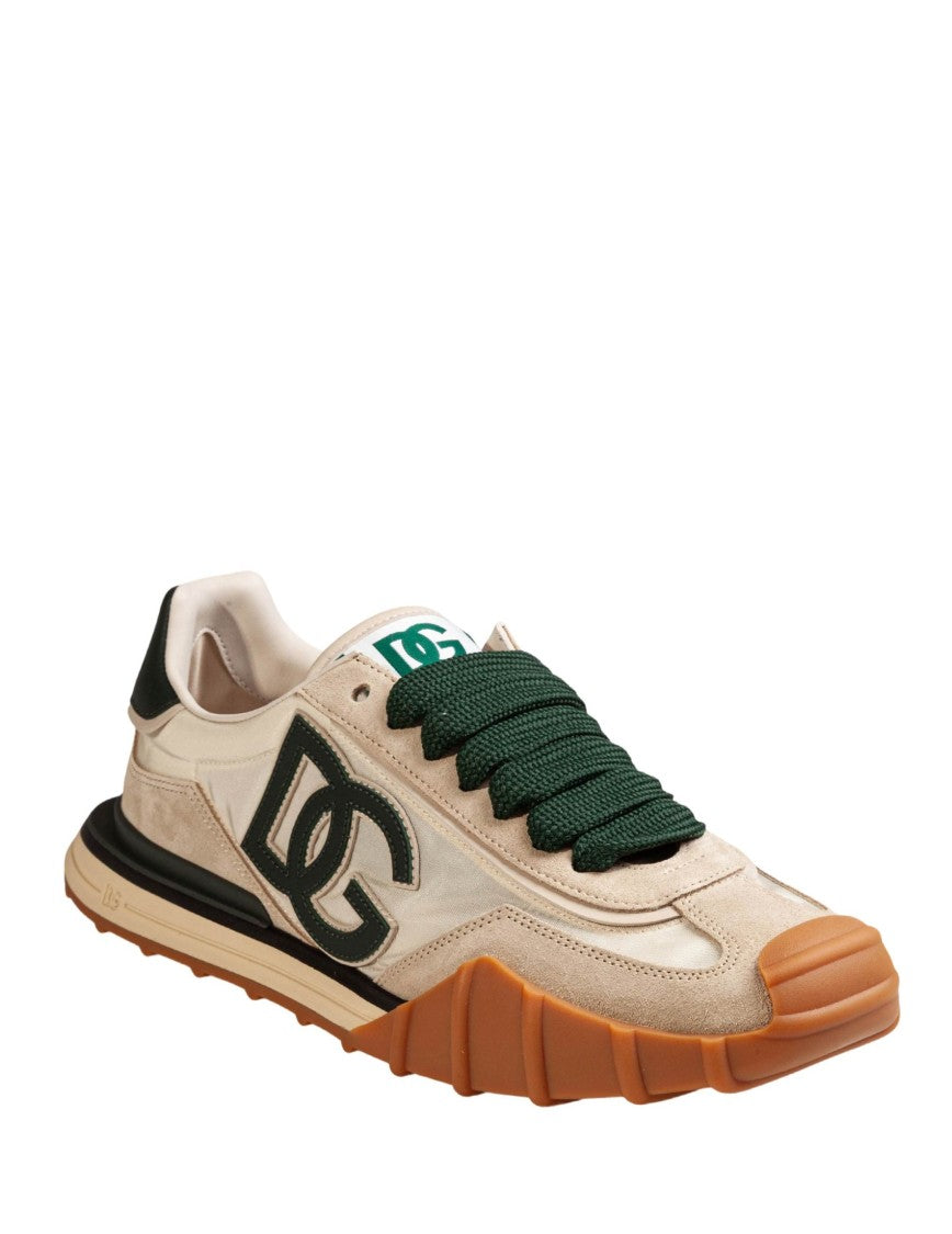 Dolce & Gabbana Ivory & Bottle Green Athletic Fabric Sneakers