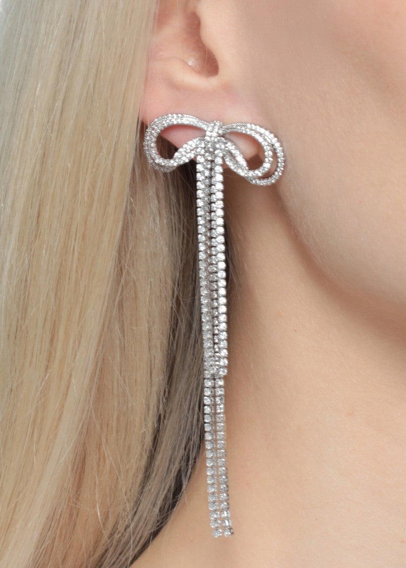 Self-Portrait Double Crystal Bow Earrings With Cascading Design