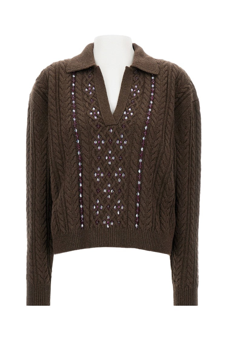 Des Phemmes Embroidered Cable Knit Sweater