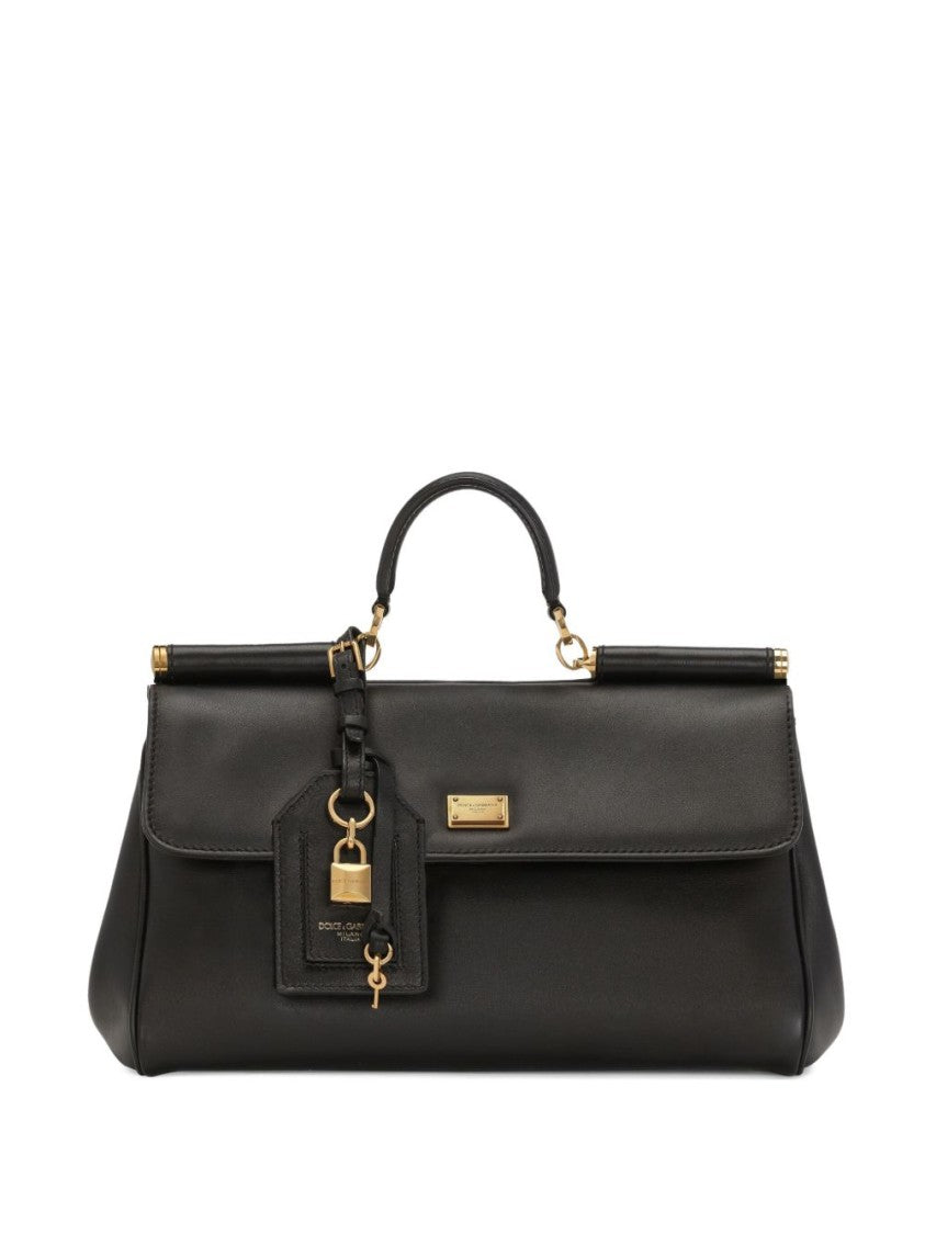 Dolce & Gabbana Black Gold-Tone Plaque Structured Shoulder Bag