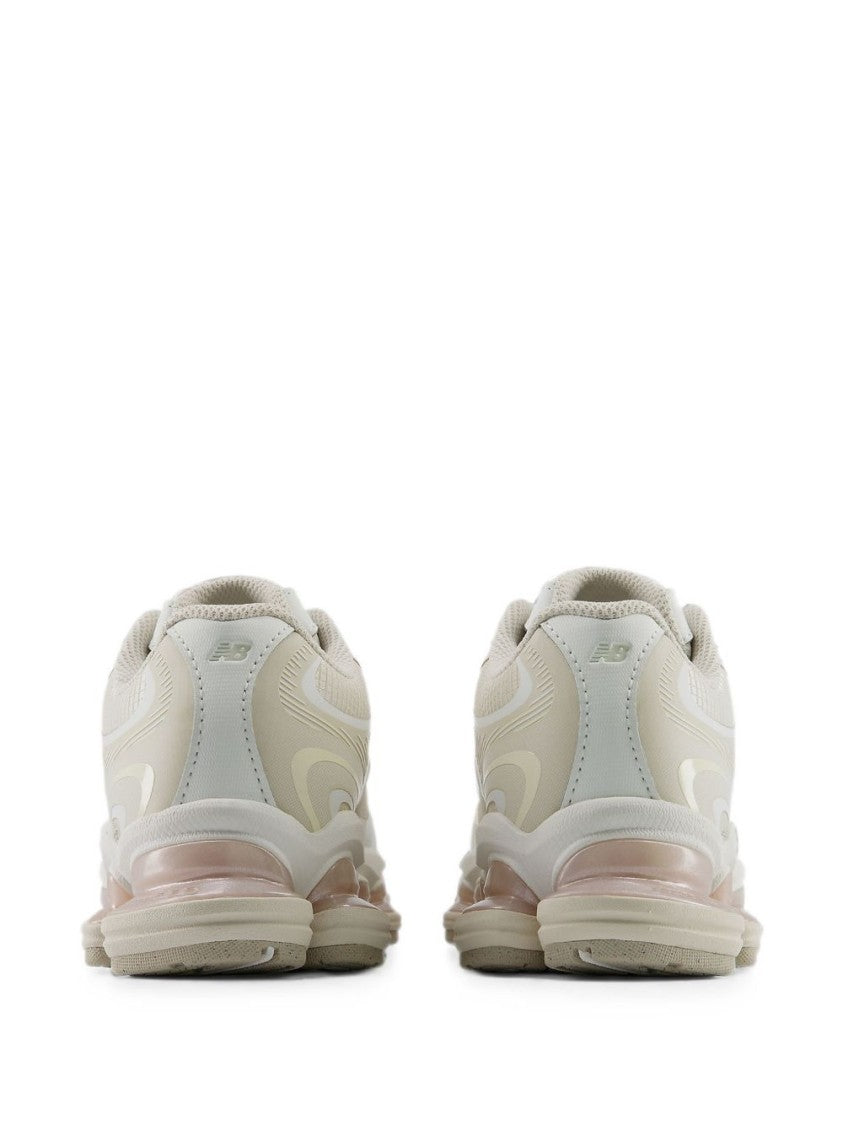 New Balance Light Beige Sneakers With Leather Overlays And Cushioned Sole