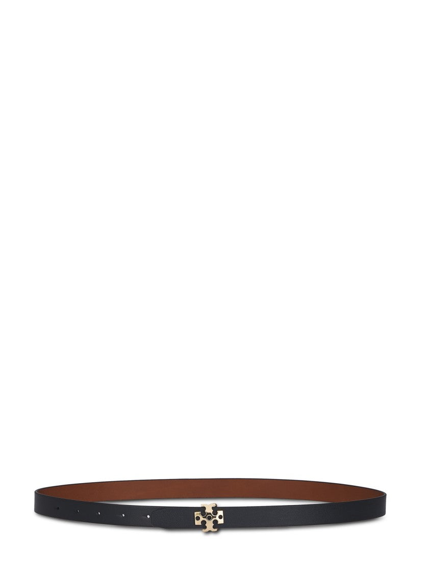 Tory Burch Refined Black Belt With Distinctive Logo Buckle