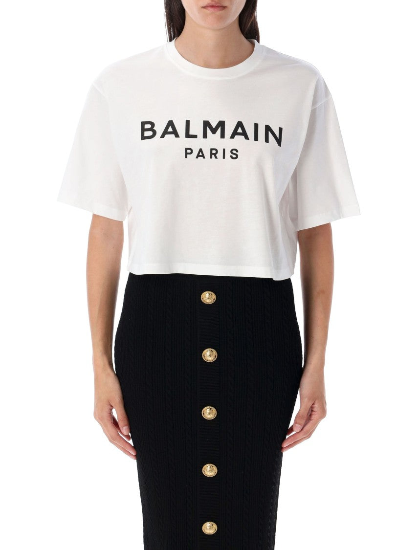 Balmain Printed Logo Cropped T-Shirt
