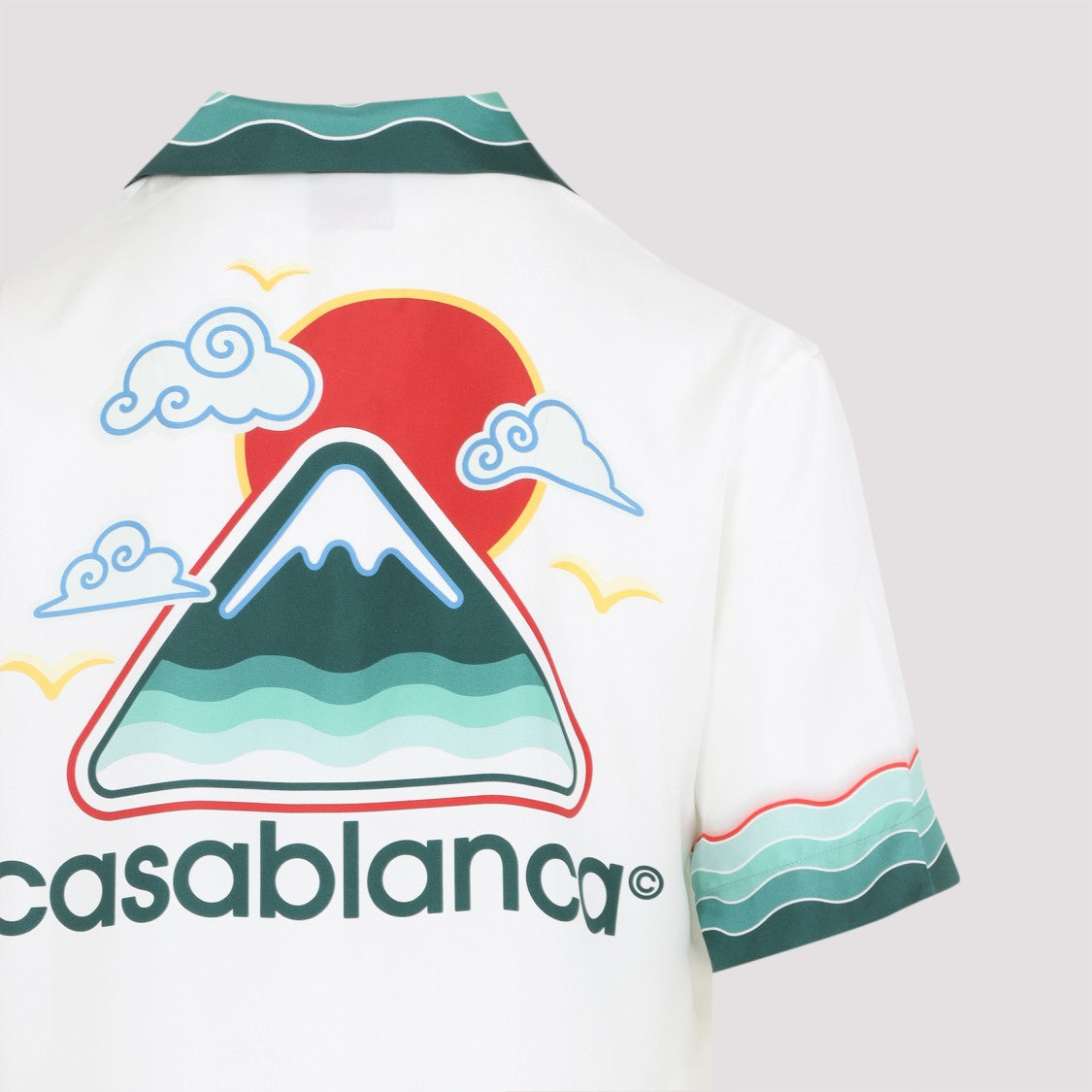 Casablanca White Silk Wavy Mountains Cuban Collar Shirt
