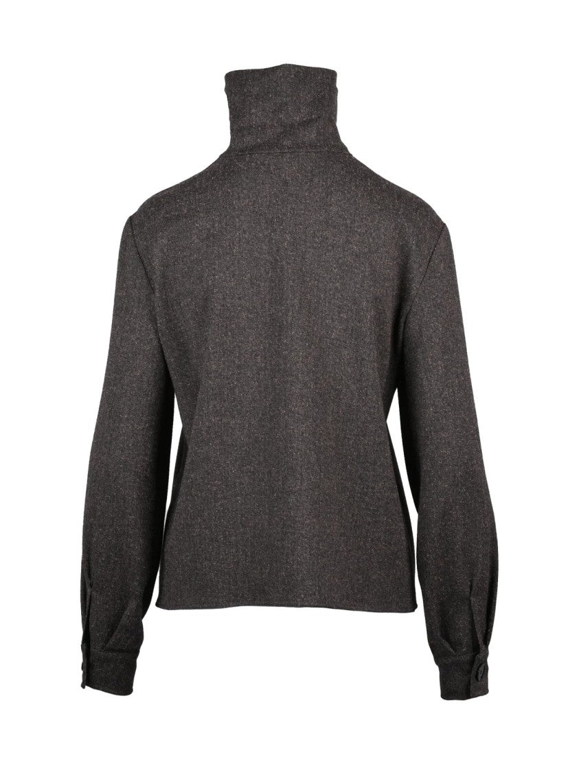 Patrizia Pepe Brown Viscose-Blend Flared Blouse