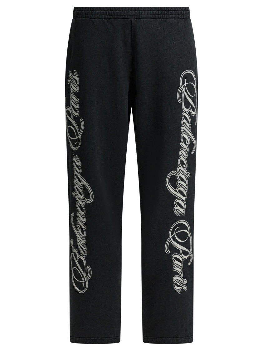 Balenciaga Baggy Black Pants With Cursive Embroidery