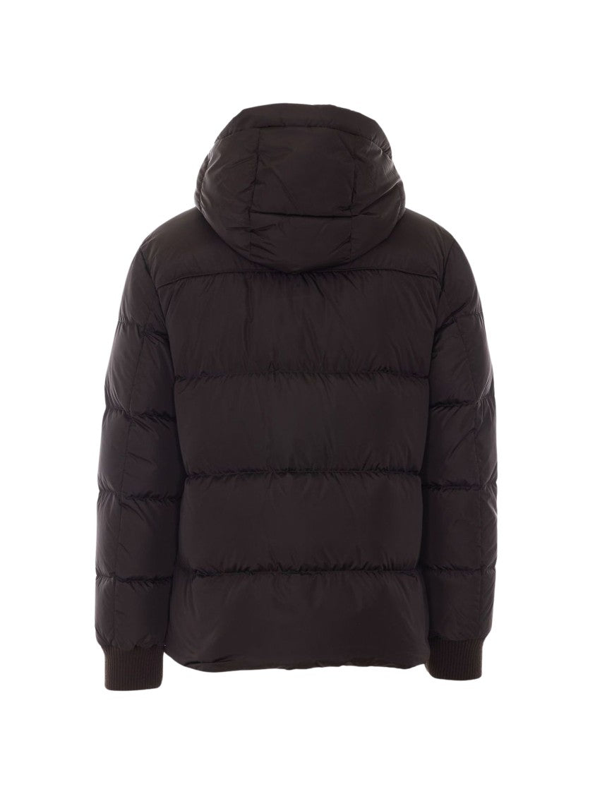 Add Quilted Down Jacket With High Neck And Hood