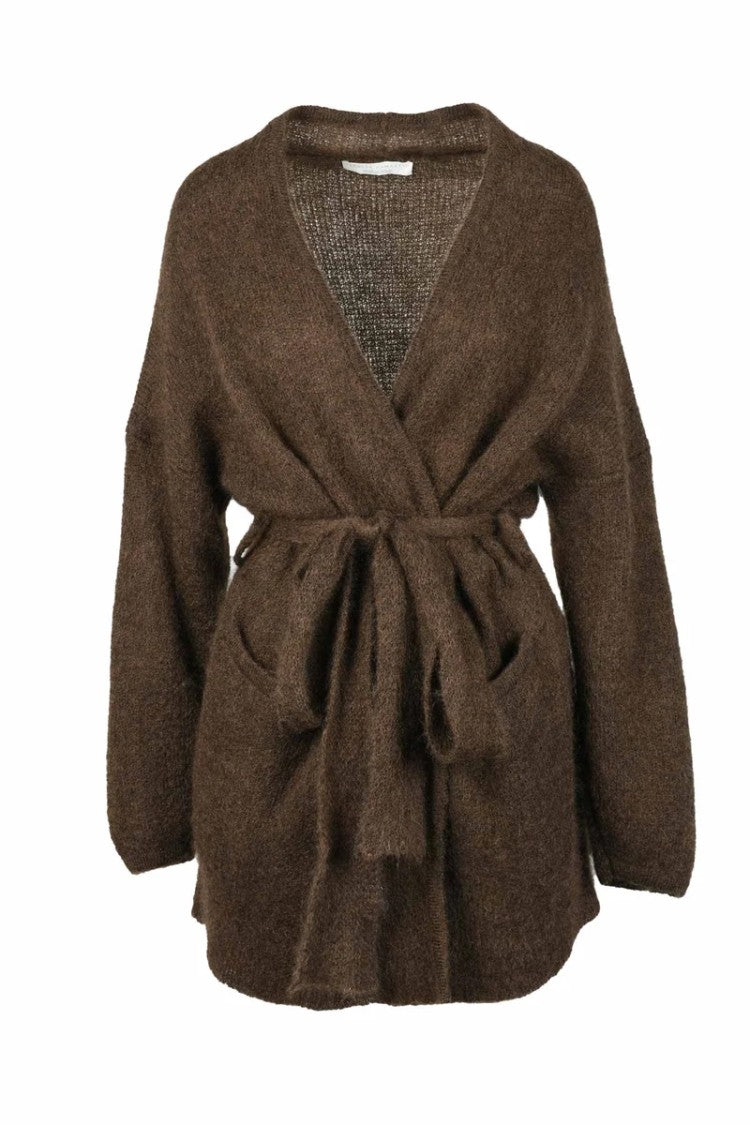 Alessia Zamattio Long Cardigan In Mohair Nylon And Wool - Brown