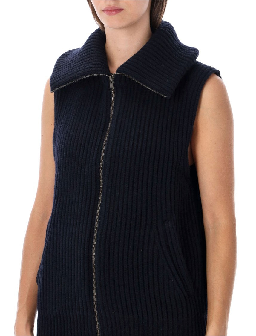 Soeur Kristen Ribbed Fold-Over Collar Knit Vest