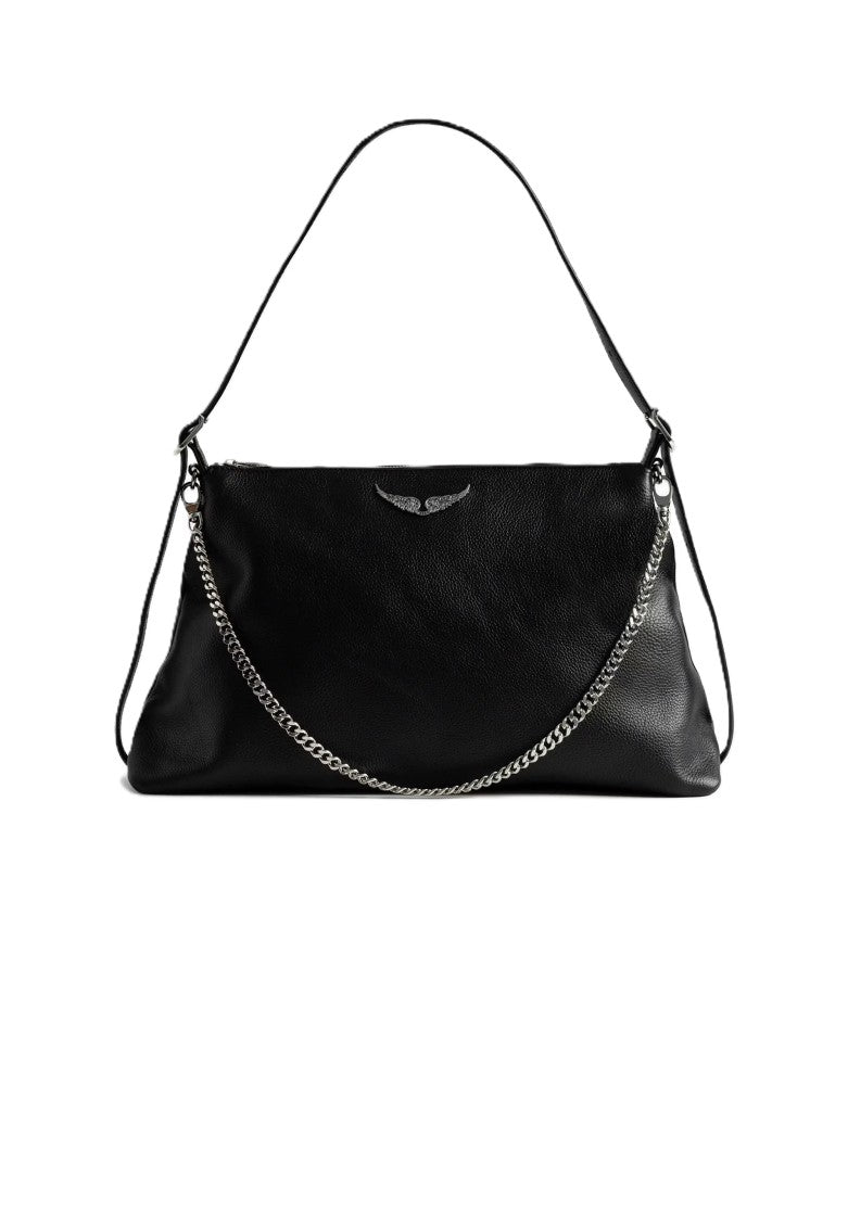 Zadig & Voltaire Smooth Black Leather Handbag With Embossed Logo