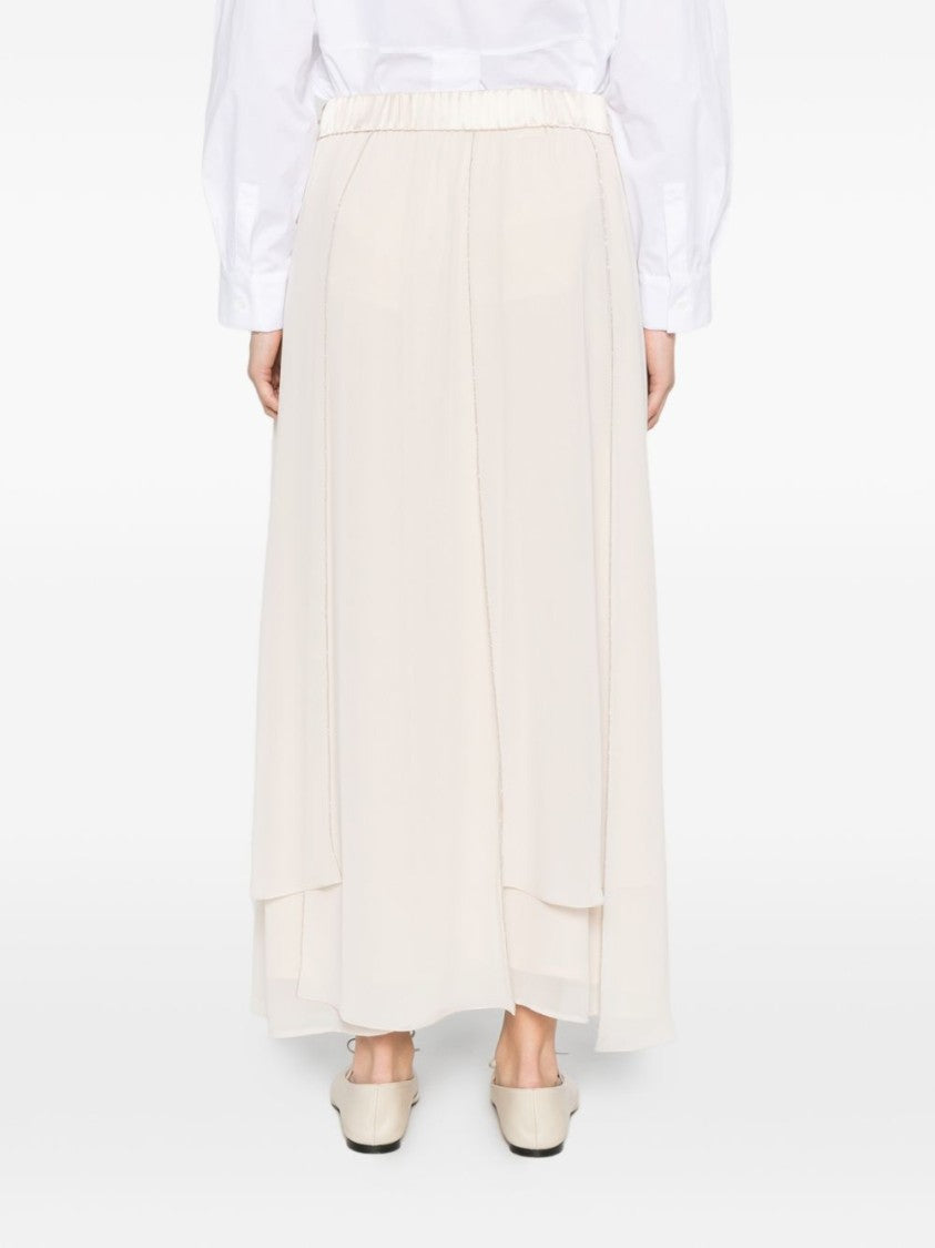 Peserico Flowing Layered Midi Skirt With Elastic Waistband