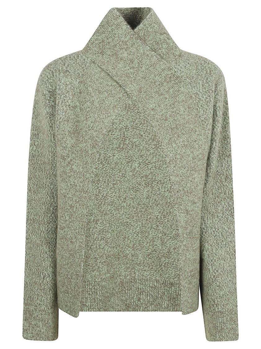 Ganni Textured Knit Sweater With Overlapping Collar