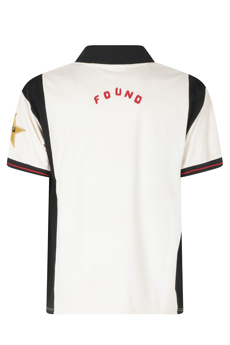Found Cream Union Soccer V-Neck Patch Cotton Polo Shirt