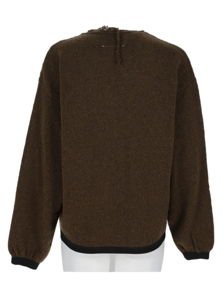 Mm6 By Maison Margiela Relaxed Fit Brown Sweater With Distressed Detailing