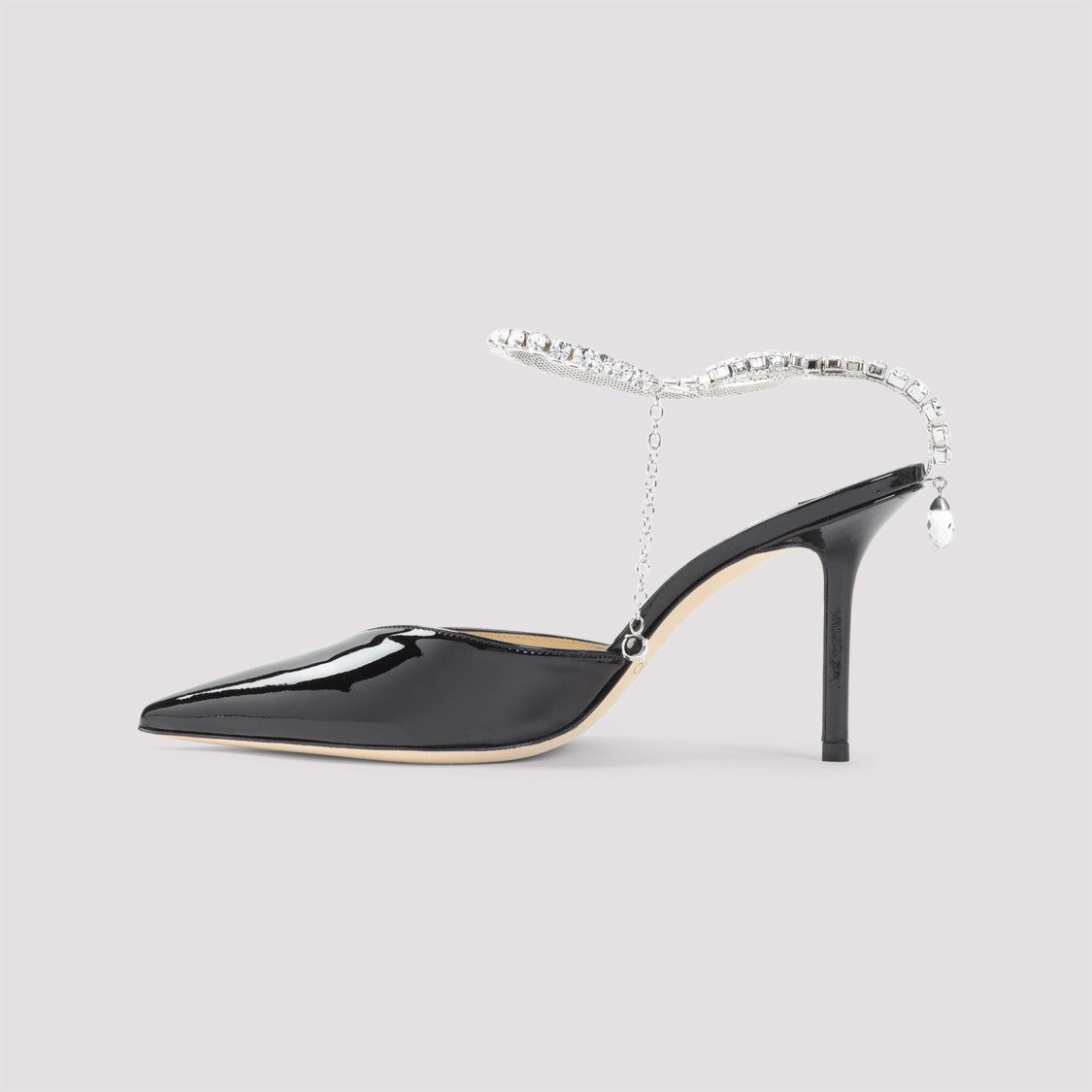 Jimmy Choo Crystal-Embellished Ankle Strap Patent Leather Pumps