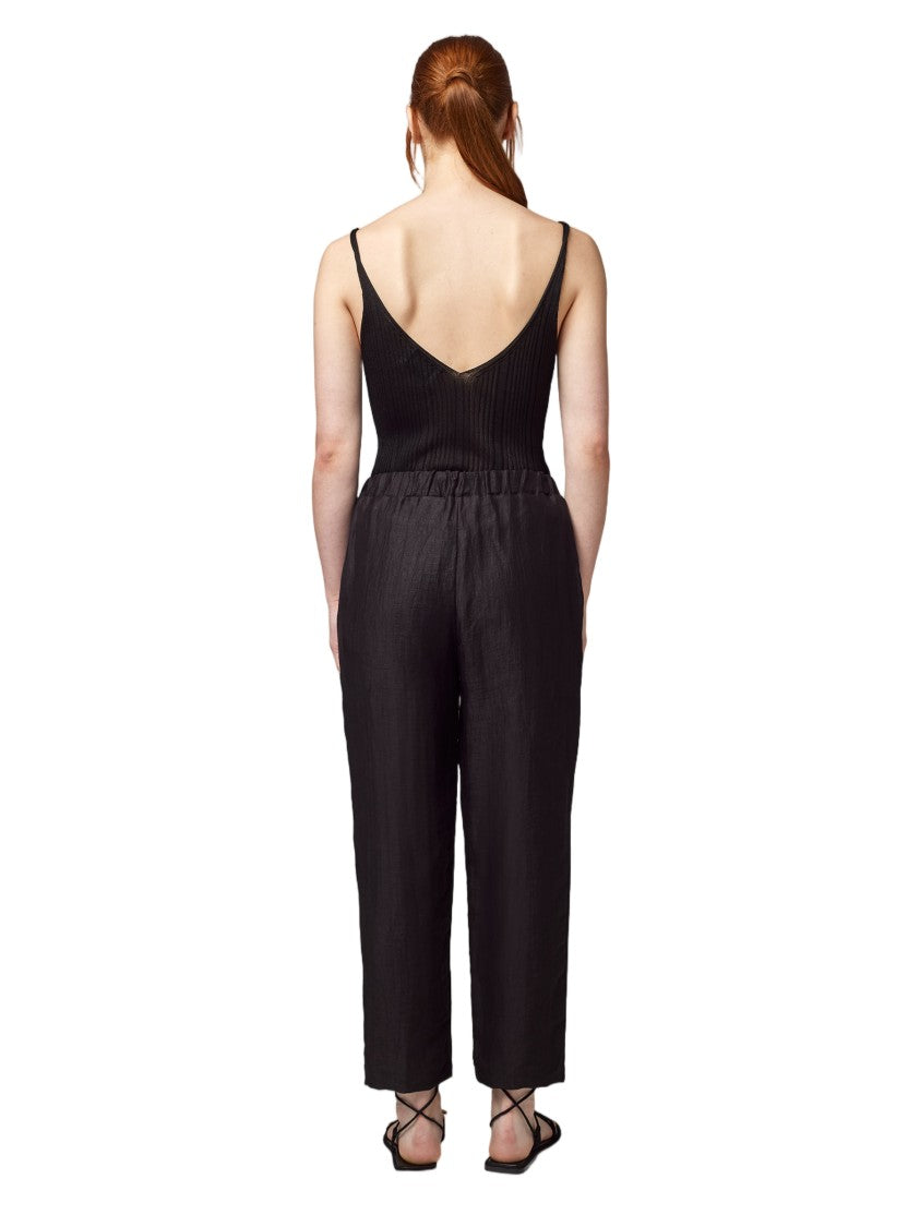 Alpha Studio Elastic Waistband Straight-Leg Cropped Pants