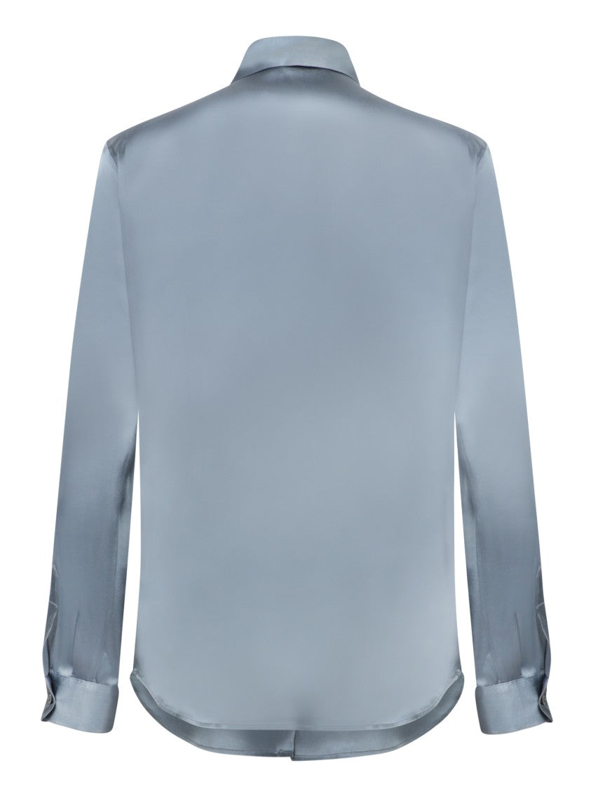 Blanca Vita Tailored Blue Silk Shirt With Structured Collar