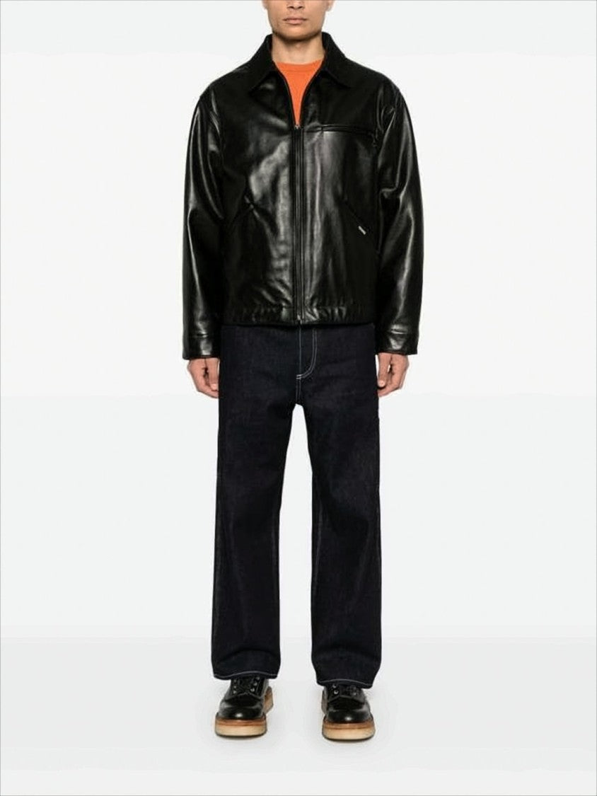 Junya Watanabe Structured Black Leather Jacket With Zippered Pockets