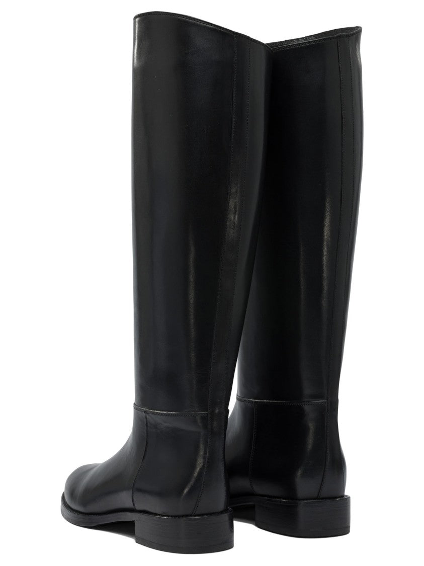 Maretto Knee-High Black Leather Boots With Design