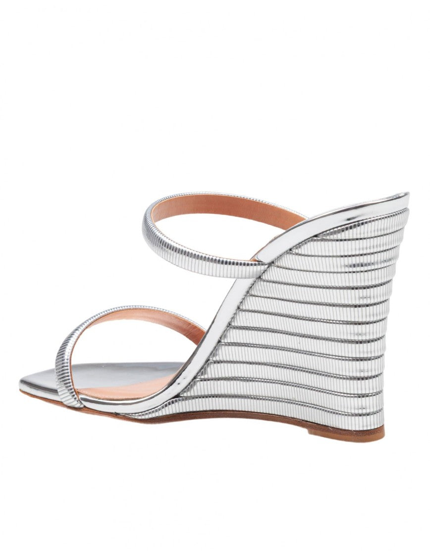 Aquazzura Riviera Chain Wedge Sandal In Shiny Mirror-Effect Leather
