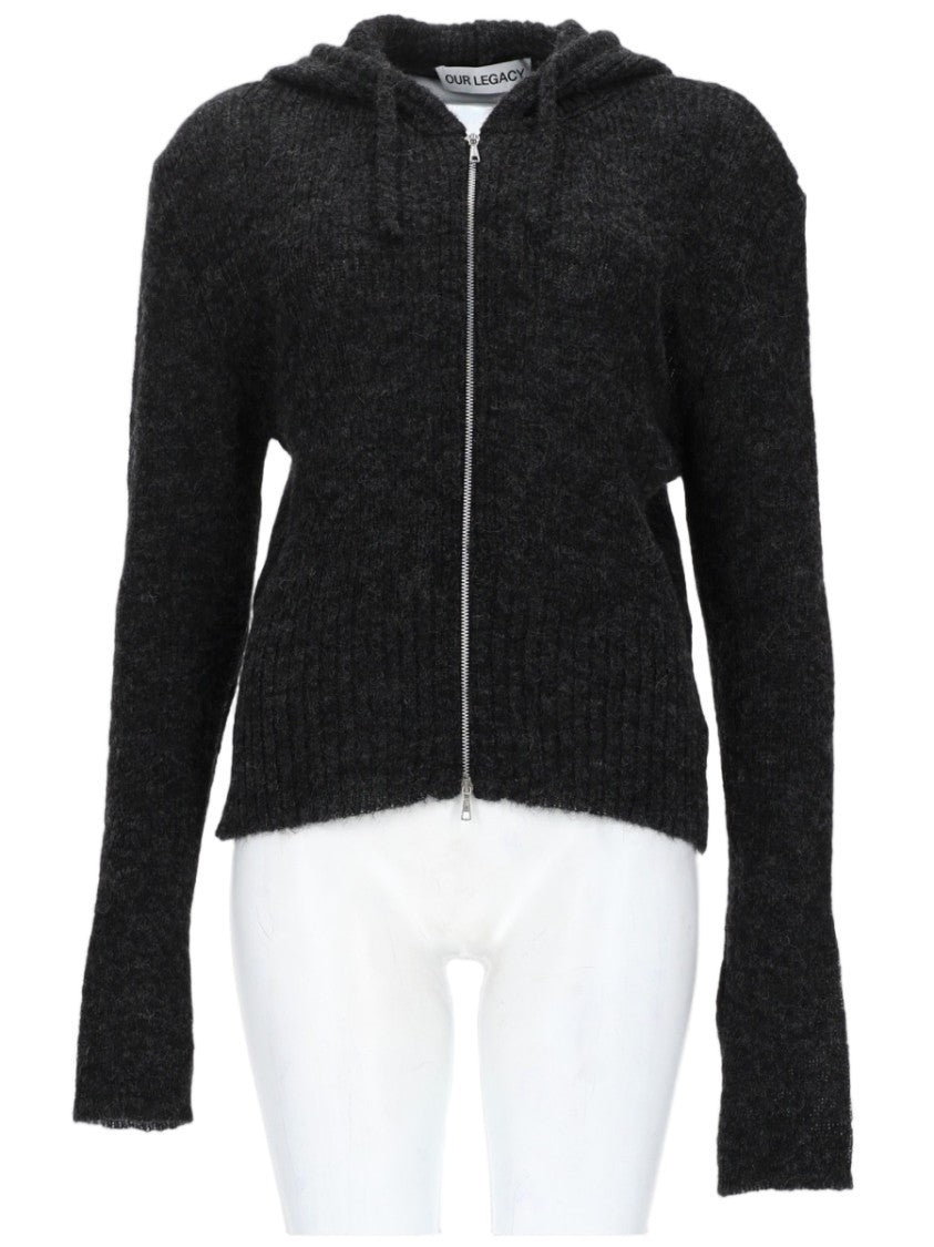 Our Legacy Hooded Knit Sweater With Full Zip Closure And Ribbed Detailing