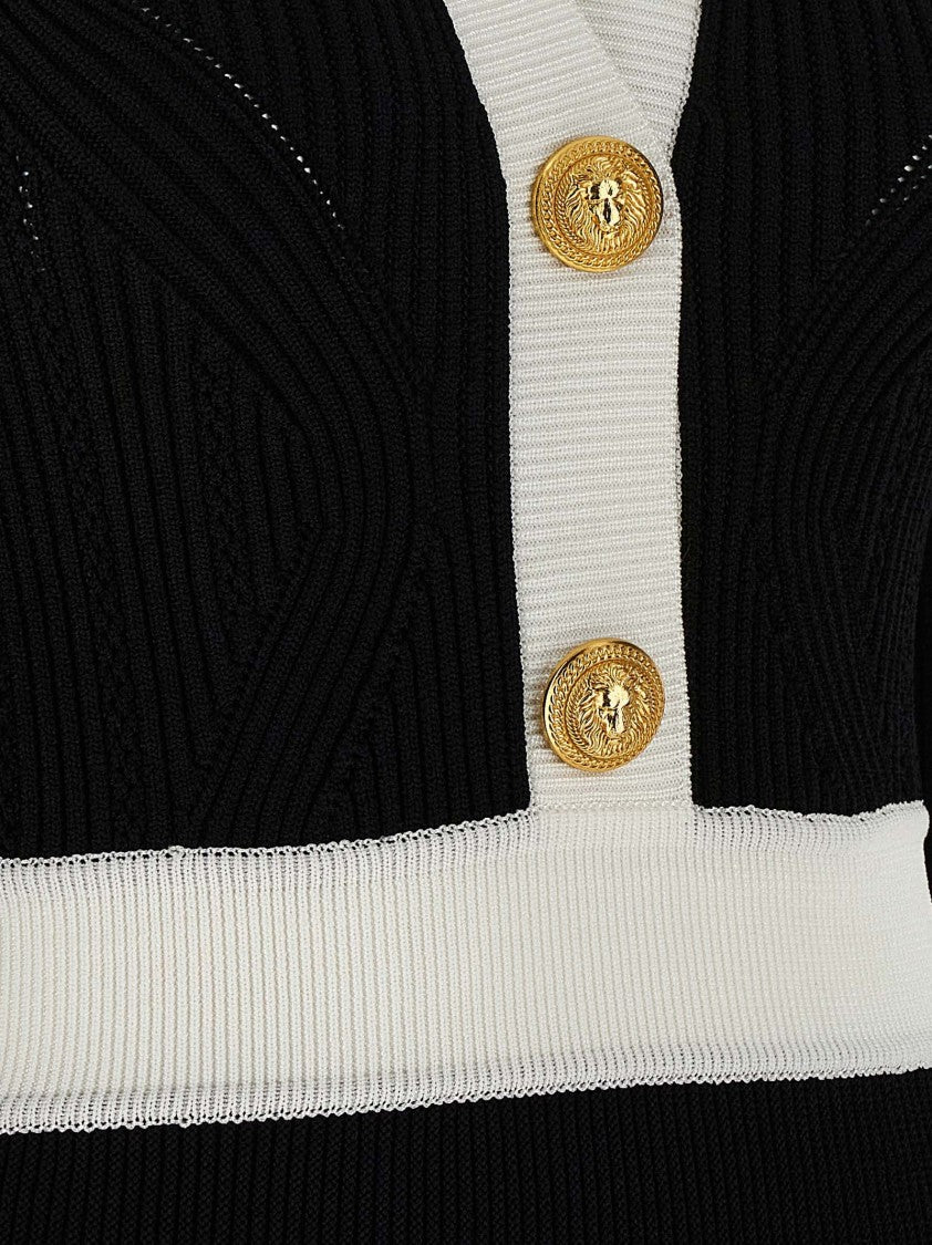 Balmain Two-Tone Stretch Knit Crochet Mini Dress