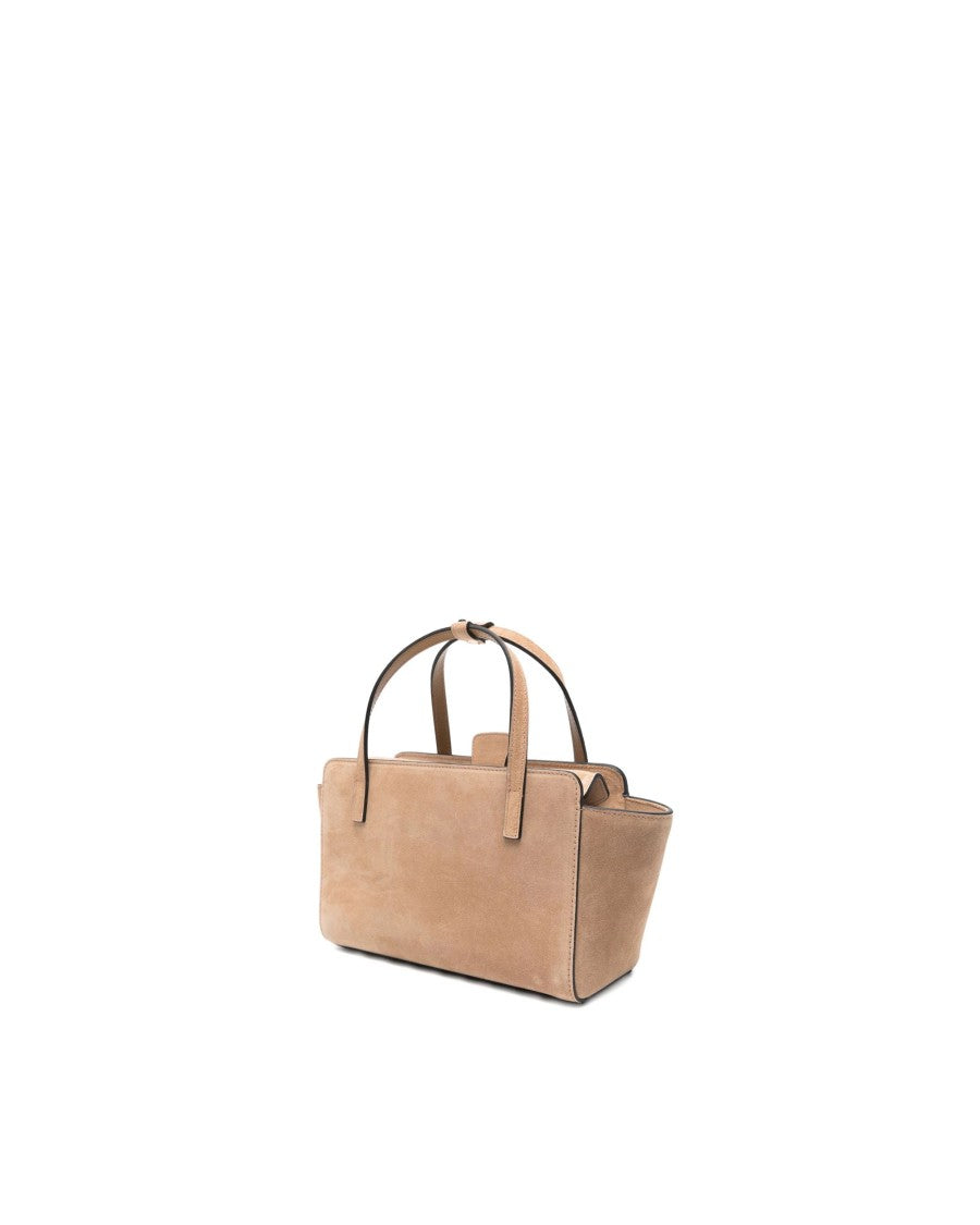 Hidesins Structured Shoulder Bag In Soft Calf Suede With Gold Accents