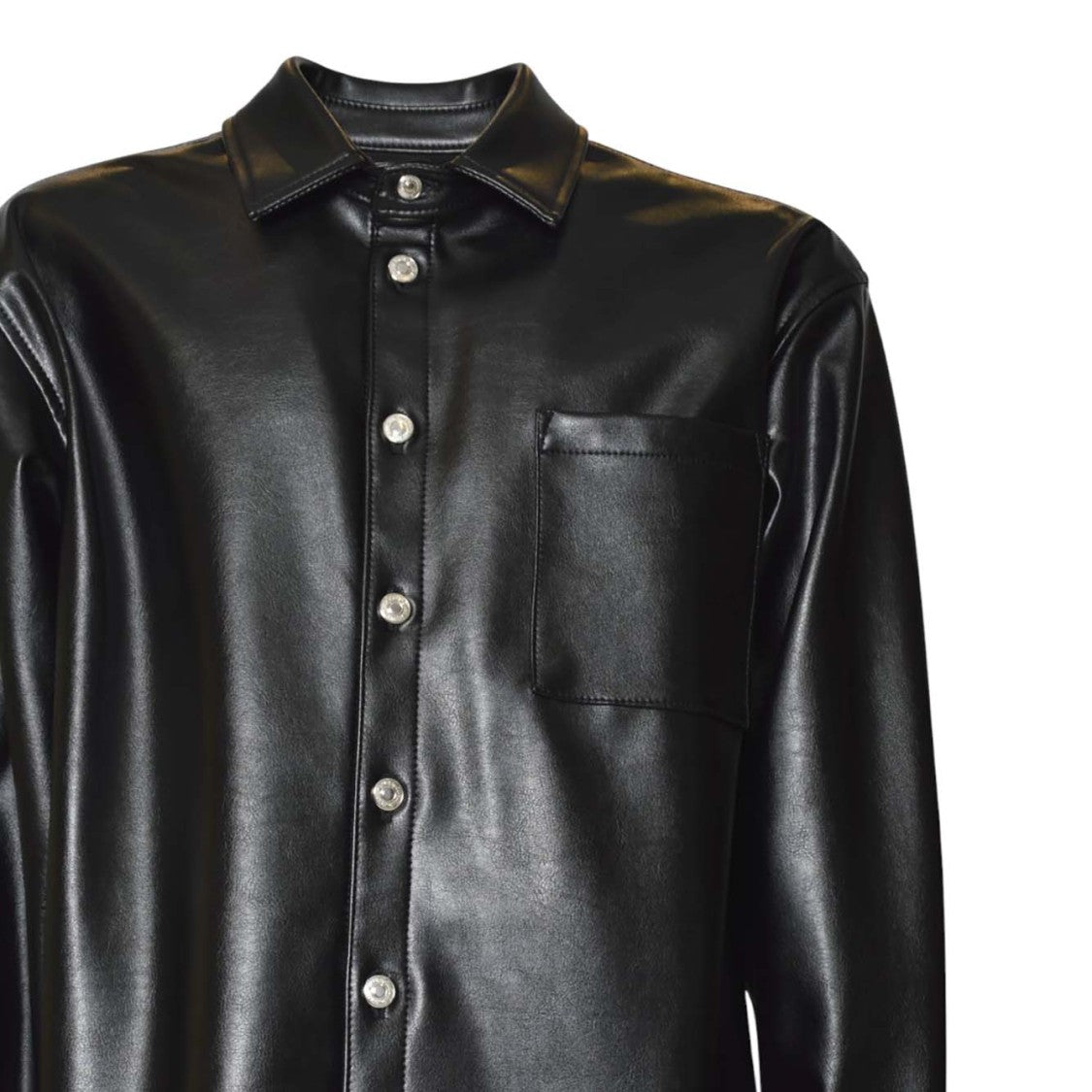Msgm Glossy Black Casual Shirt With Classic Collar And Buttoned Cuffs