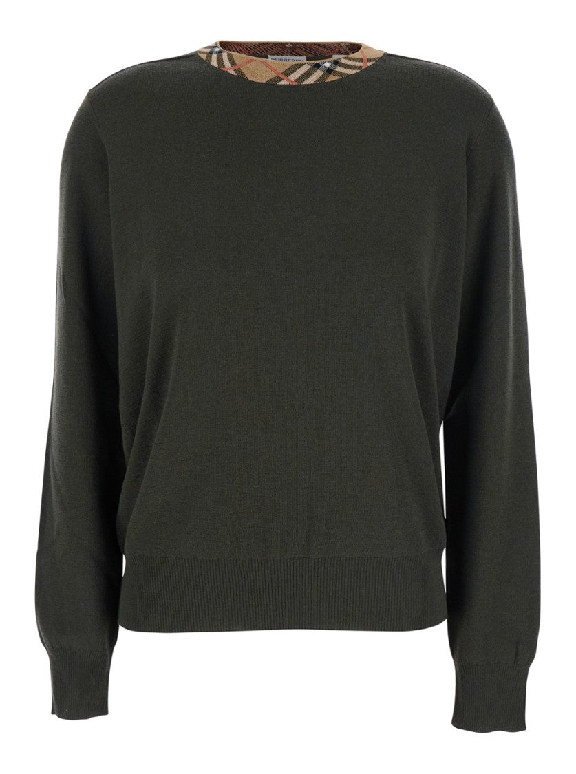 Burberry Ribbed-Neck Sweater With Distinctive Check Detail