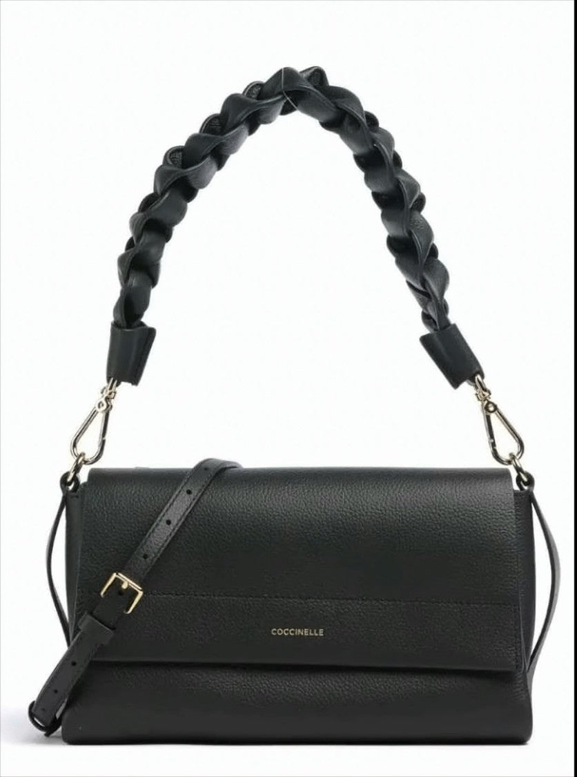 Coccinelle Braided Handle Leather Bag With Magnetic Closure