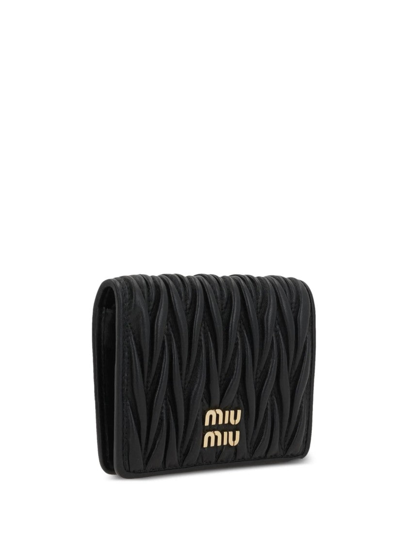 Miu Miu Compact Matelassé Lambskin Wallet With Metallic Logo