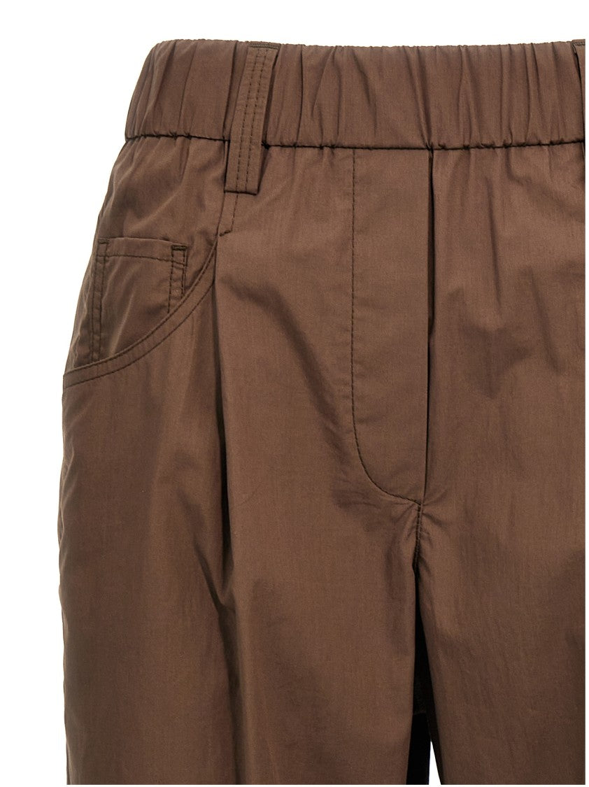 Brunello Cucinelli Cotton Poplin Pants With Monile Detail And Relaxed Fit