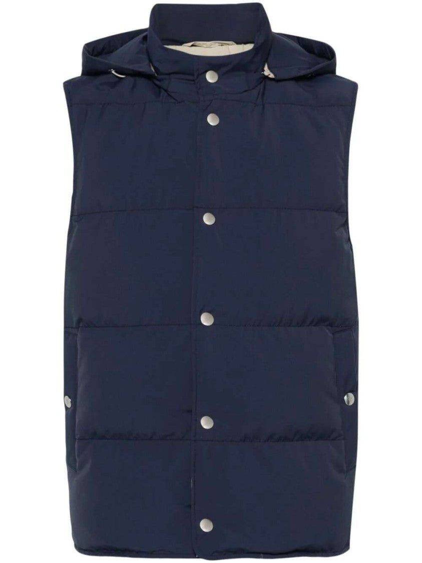 Eleventy Navy Blue Hooded Padded Gilet