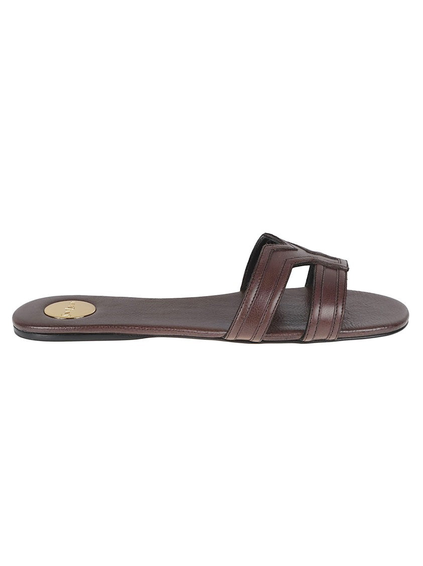 Saint Laurent Brown Sandals With Double Strap And Rounded Toe