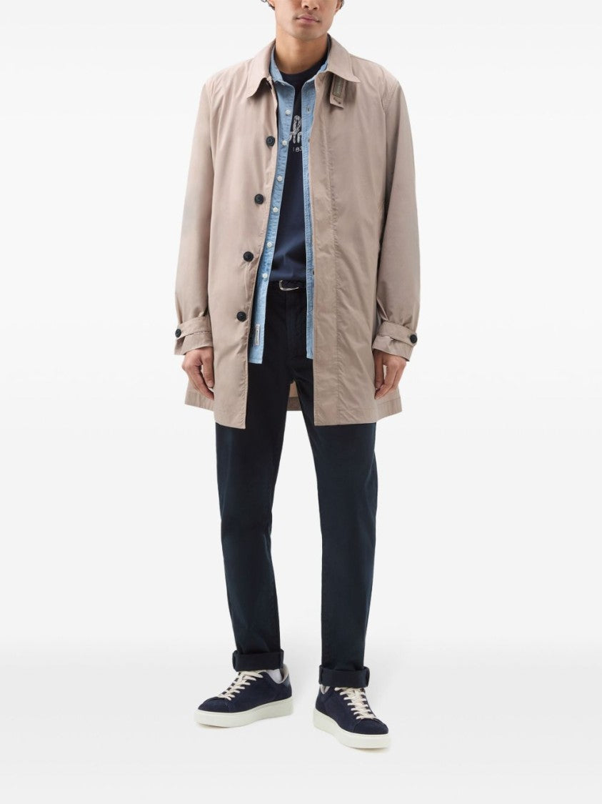 Woolrich Beige Appliqué Logo Car Coat