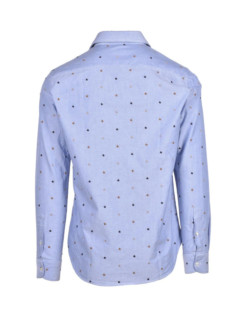 Deuxieme Light Blue Star Printed Cotton Shirt