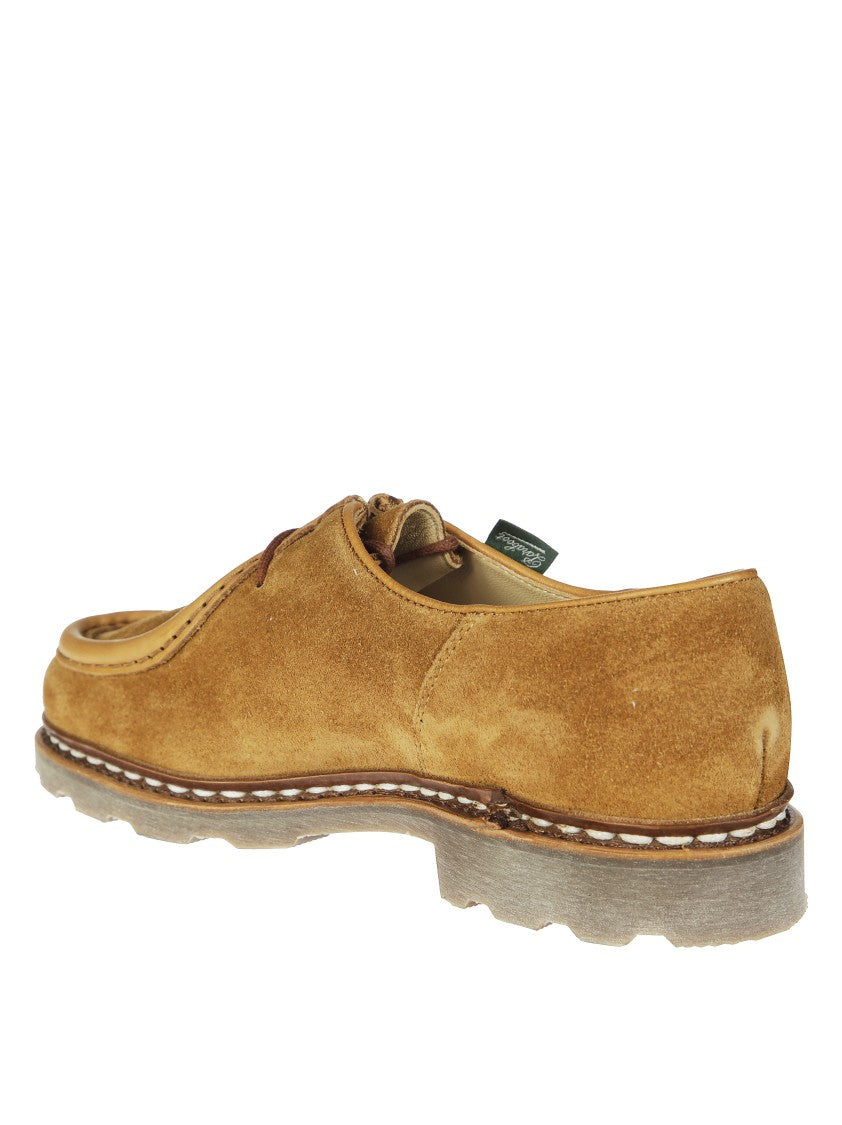 Paraboot Moccasin-Toe Brown Suede Lace-Up Shoes With Textured Sole