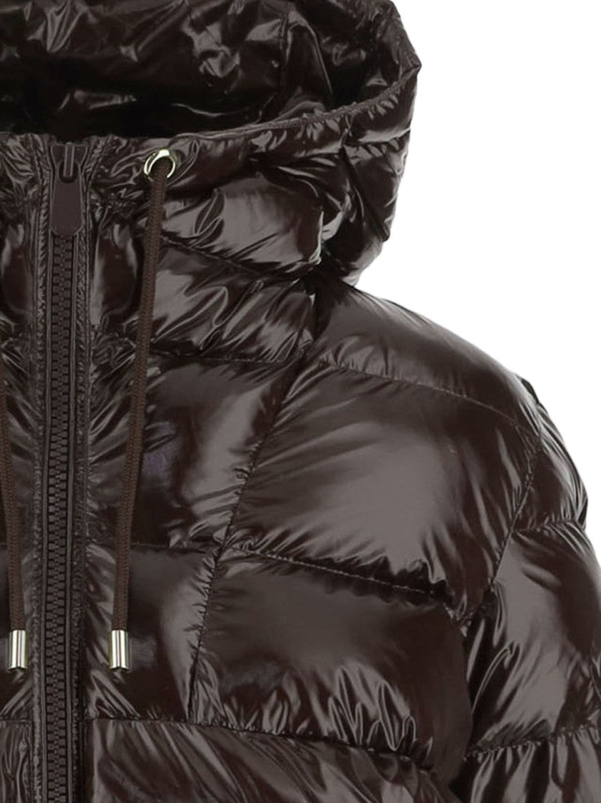Pinko Dark Brown Quilted Hooded Nylon Down Jacket