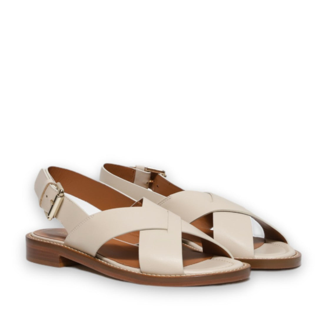 Guglielmo Rotta Criss-Cross Sandal In Chalk-Colored Raw-Cut Leather