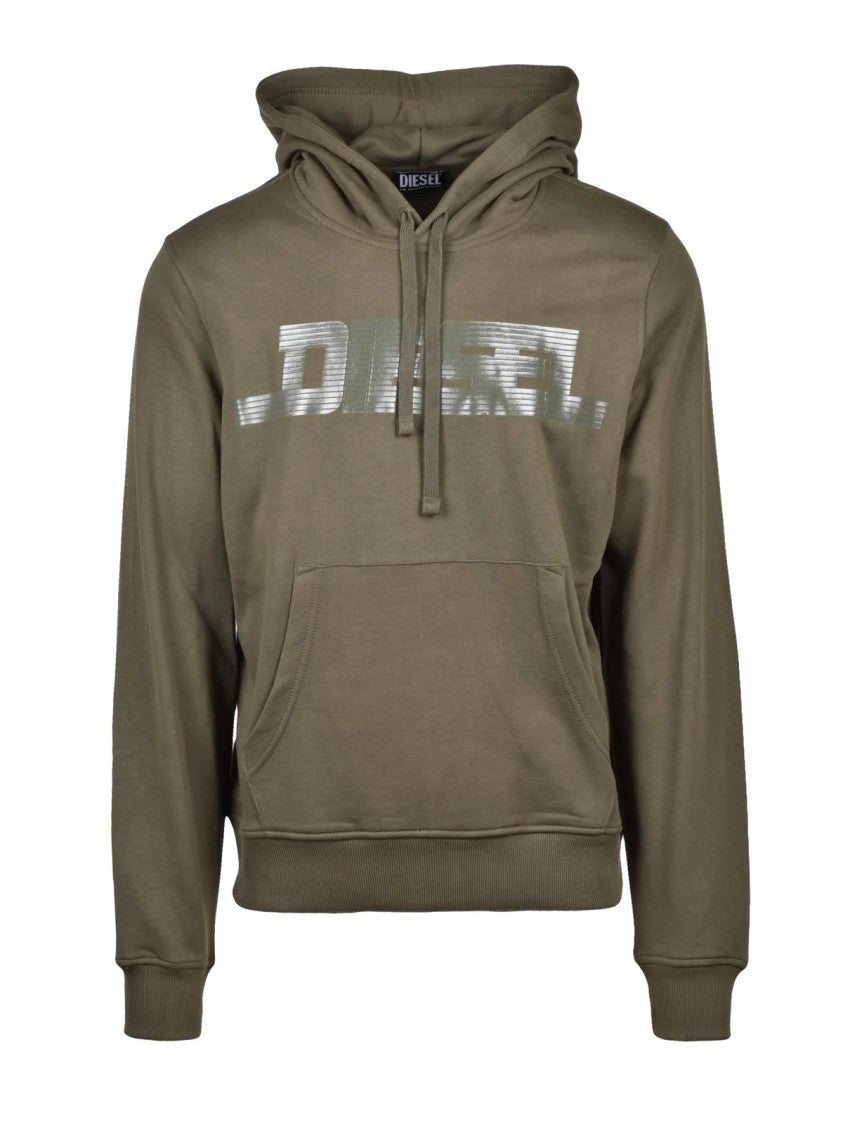 Diesel Green Cotton Kangaroo-Pocket Hoodie